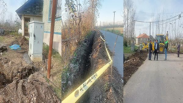 اجرای عملیات حفاری و کابل کشی و نصب کافو نوری در روستای پهمدان شهرستان لاهیجان